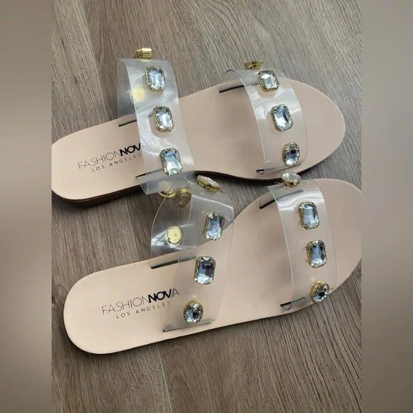 NWOT gemstone and clear sandals